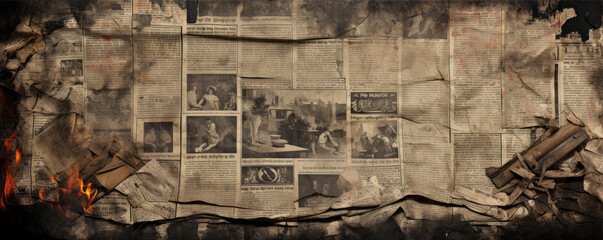 Old newspaper background, paper grunge aged newsprint