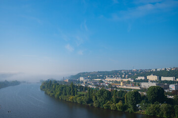 Fototapeta premium Prague, Czech Republic - September 27, 2023 - Panoramic view of Prague and the surrounding area while walking on Vysehrad.