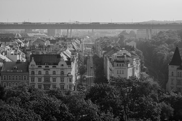 Prague, Czech Republic - September 27, 2023 - Panoramic view of Prague and the surrounding area while walking on Vysehrad.