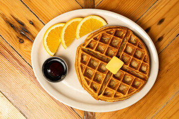 Belgian waffle with syrup