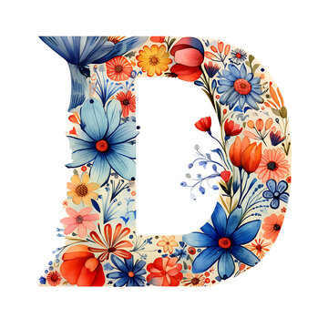 Letra D decorada con motivos florales