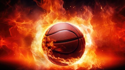 Basketball ball in flame of fire, in the style of photo-realistic landscapes photorealistic pastiche, eye-catching