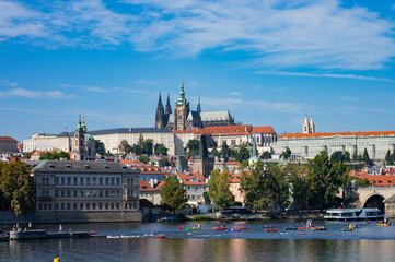 Prague, Czech Republic - September 28, 2023 - View of Charles Bridge and Prague Old Town.