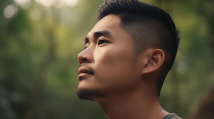 Handsome asian male profile picture with a trust and inspired expression in his face - obrazy, fototapety, plakaty