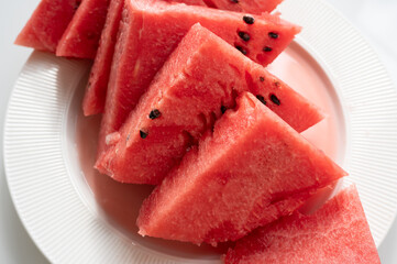 Sweet watermelon slices on plate