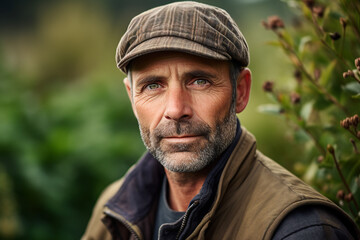 Fototapeta premium Greenhouse owner entrepreneur standing next to healthy garden harvest Generative AI