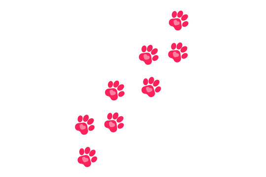 Dog paw print with hearts. love dog symbol heart with cute paw print vector illustration. Valentine's day greeting card with hearts and vector foot trail print of cat. Dog, puppy.