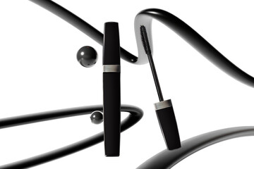 mascara for lashes with brush and bottle tube, cosmetic makeup for product mockup branding