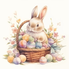 Easter bunny with eggs on basket