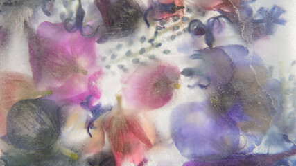 abstract color background with frozen flowers in watercolor atmosphere