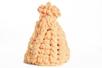 yellow winter knitted wool hat isolated on white background