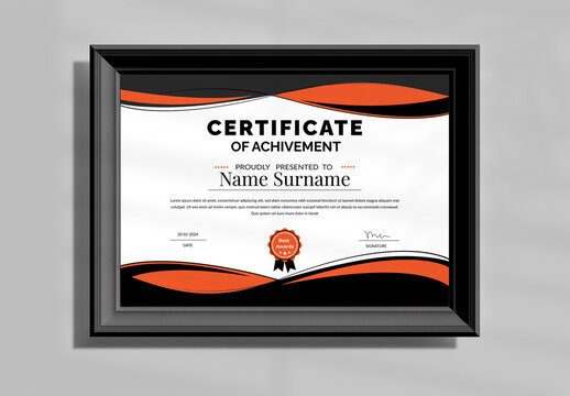 Modern black and orange certificate of achievement