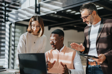 Collaborative Business Team Analyzing Strategic Planning for Global Expansion and Innovation