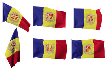 Large pictures of six different positions of the flag of Andorra