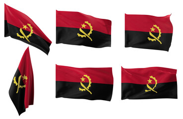 Large pictures of six different positions of the flag of Angola