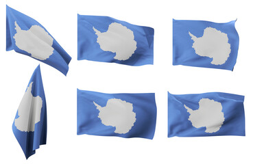 Large pictures of six different positions of the flag of Antarctica