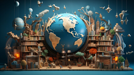 Depict the global celebration of International Day of Education through a striking 3D rendering. Generative AI