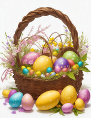 easter eggs in basket PNG