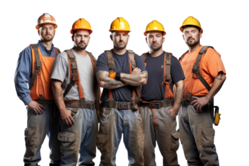A group of cool worker in workwear - Isolated, no background