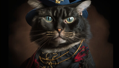 black and white cat on black background, Generative AI	