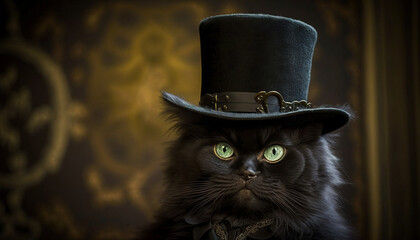 black cat with hat, Generative AI	