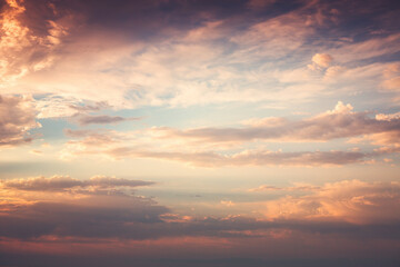 Naklejka na ściany i meble Orange cloudscape and dramatic dreamy sky, sunset clouds skyline