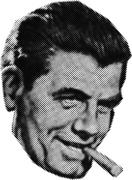 Man head smoking cigar in halftone dots texture, isolated black and white vector design element