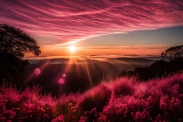 sunset over the field and generated AI