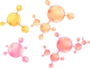 Pink, gold molecule isolated transparent background, hyaluronic acid or collagen, 3D cell, vector bio scientific icon. Cosmetology isolated elements. Beauty science skin care molecular concept