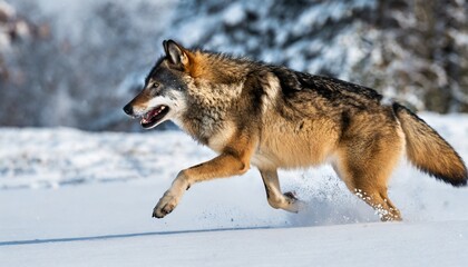 Obraz premium Wolf running in the snow