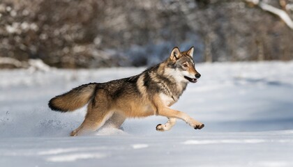 Naklejka premium Wolf running in the snow