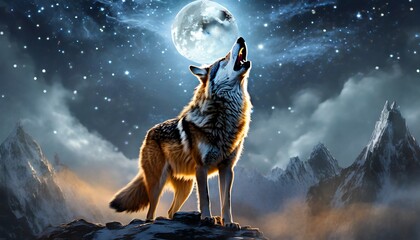 Wolf howling in the dark