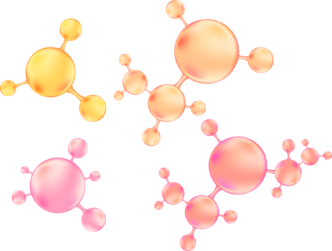 Pink, gold molecule isolated transparent background, hyaluronic acid or collagen, 3D cell, vector bio scientific icon. Cosmetology isolated elements. Beauty science skin care molecular concept - Powered by Adobe
