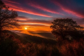 sunset over the field and generated AI