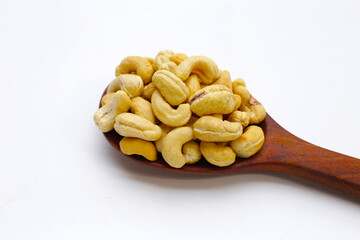 Cashew nuts on white background.