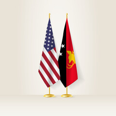 United States and Papua New Guinea national flag on a light background.