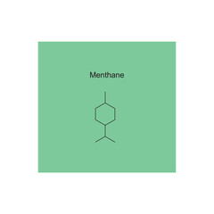 Menthane skeletal structure diagram.Monoterpene ketone compound molecule scientific illustration on green background.