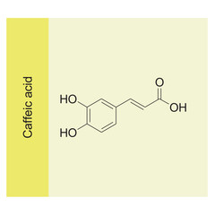 Caffeic acid skeletal structure diagram.Hemiterpenoid molecule scientific illustration.