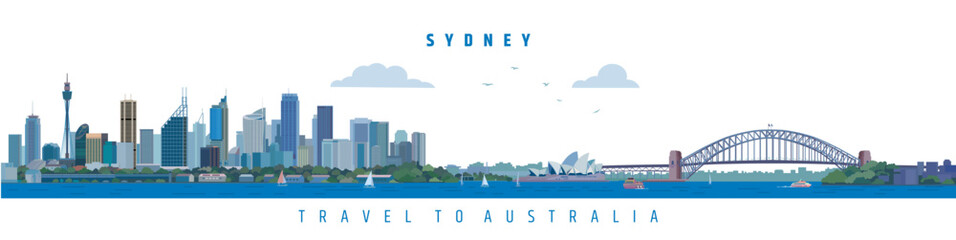 Naklejka premium Sydney city skyline vector illustration on white background, Australia 