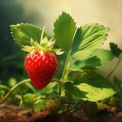 strawberries on a bush, summer, sunny