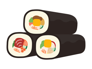 節分のイラスト素材、恵方巻き三本