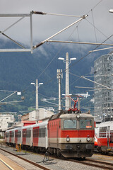 Innsbruck railway station platform. Austrian transportation. European destination