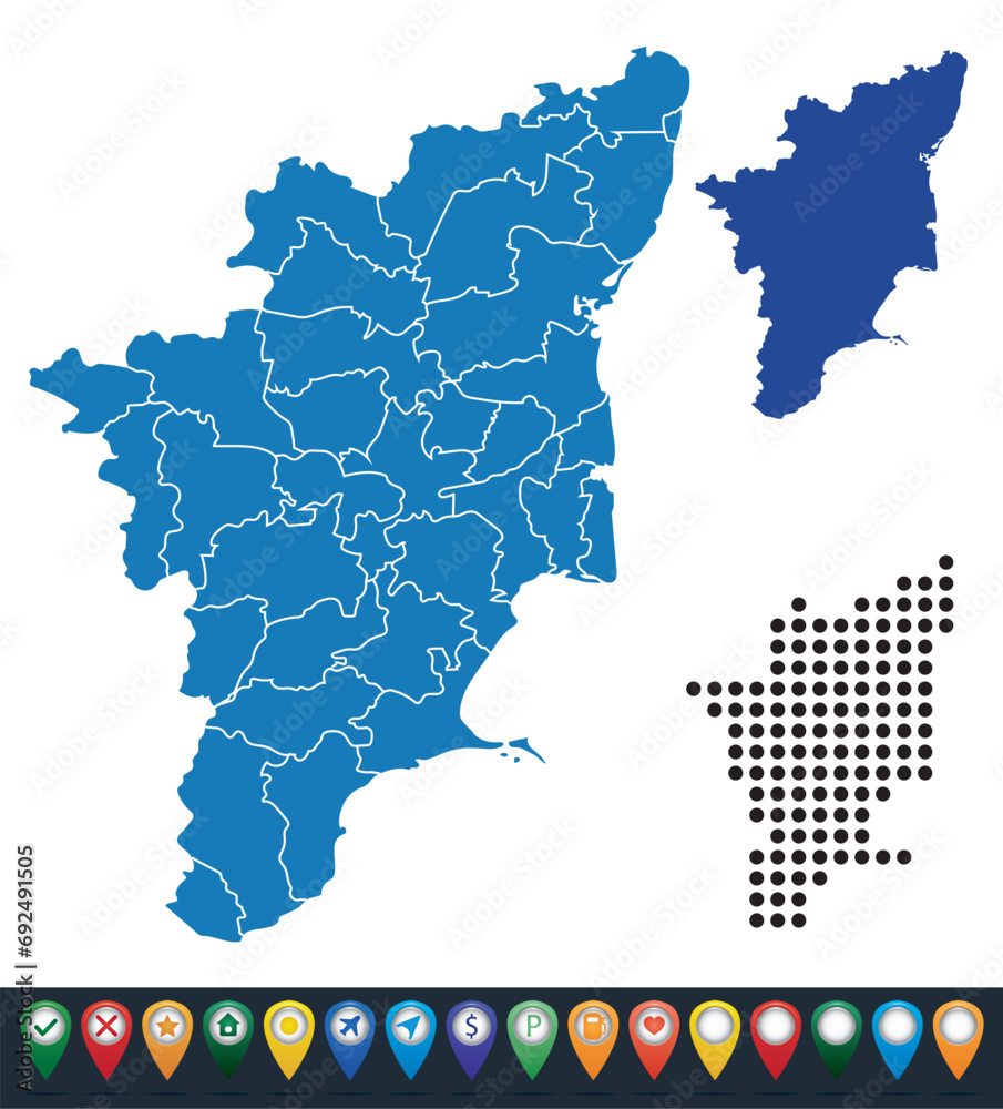 Canvas Prints Set maps of Tamil Nadu state