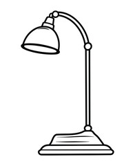 Desk lamp or table lamp isolated. Doodle black lines on a white background vector illustration.