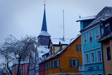 Fototapeta na wymiar Medieval Germanic city on a cold winter day.