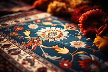Illustrated Persian carpet original design, tribal texture. Turkish carpet pattern - obrazy, fototapety, plakaty