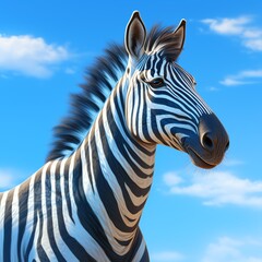 a zebra with blue sky and clouds