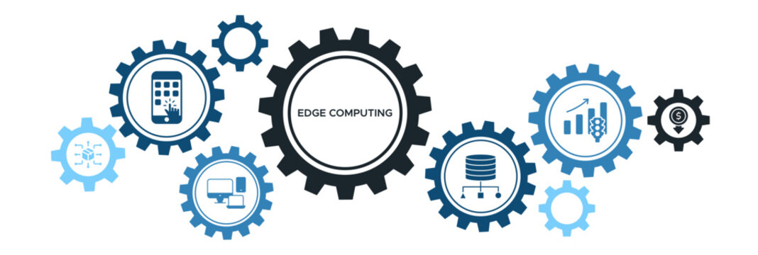 Edge computing banner website icon vector illustration concept with icon of distributed computing, application, device nodes, data volume, traffic and reduce costs.