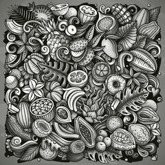 Exotic Fruits cartoon vector doodles illustration