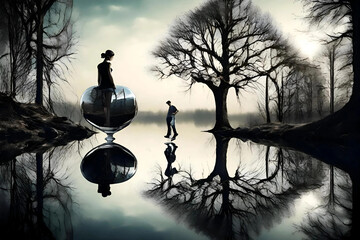 Surreal Artwork with Reflective Surfaces